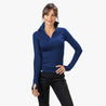 Alpin Loacker camicia da donna a maniche lunghe in merino chiaro blu scuro con cerniera